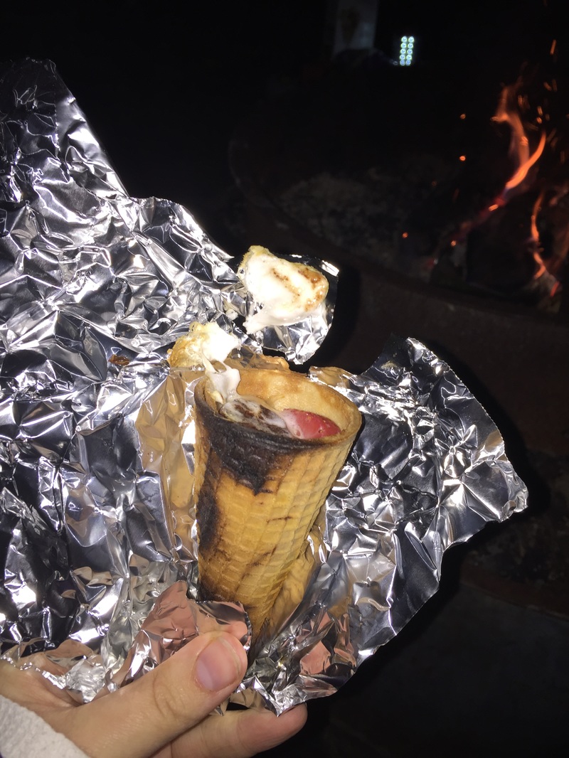 after smores campfire cone dessert was cooked