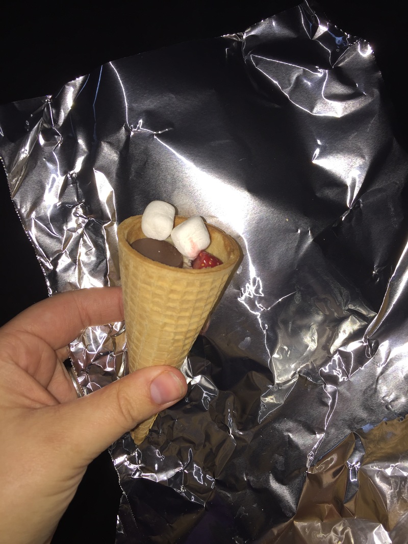 Before smores campfire cone dessert was cooked
